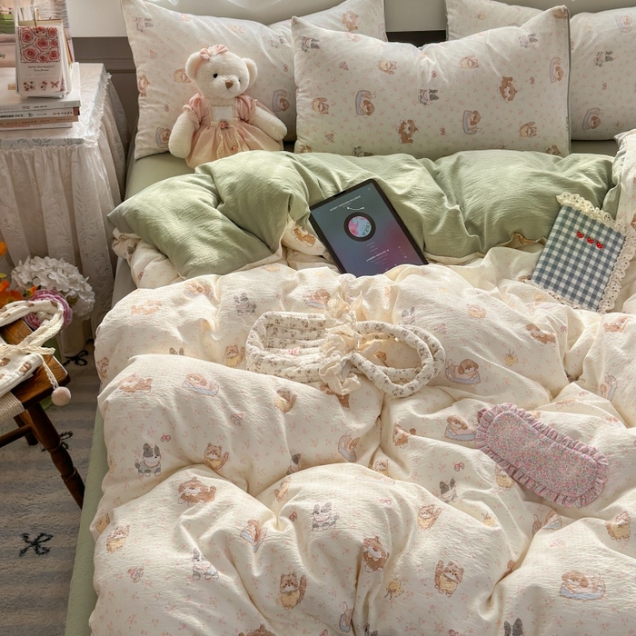 91家纺网 家纺一手货源 找家纺 丽美人家纺 2025新款【全尺寸不断货】高克重木棉提花双层纱四件套 QB贝拉