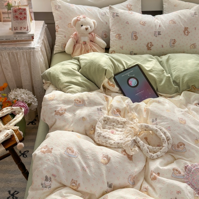 91家纺网 家纺一手货源 找家纺 丽美人家纺 2025新款【全尺寸不断货】高克重木棉提花双层纱四件套 QB贝拉