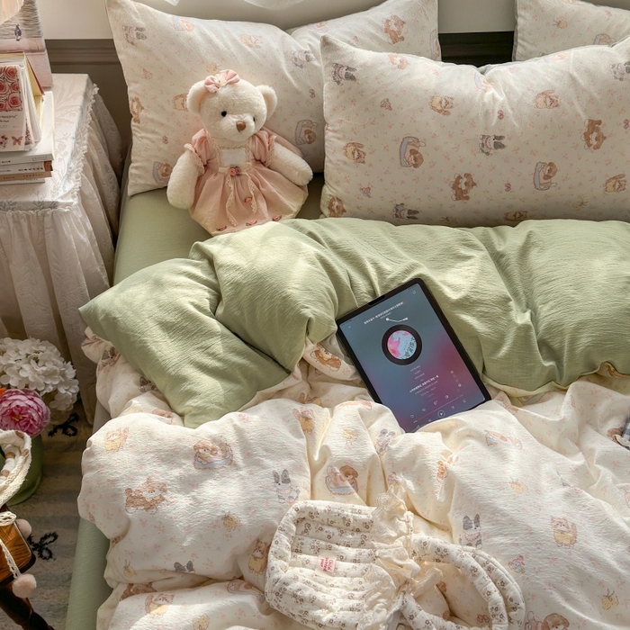 91家纺网 家纺一手货源 找家纺 丽美人家纺 2025新款【全尺寸不断货】高克重木棉提花双层纱四件套 QB贝拉