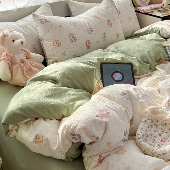 91家纺网 家纺一手货源 找家纺 丽美人家纺 2025新款【全尺寸不断货】高克重木棉提花双层纱四件套 QB贝拉