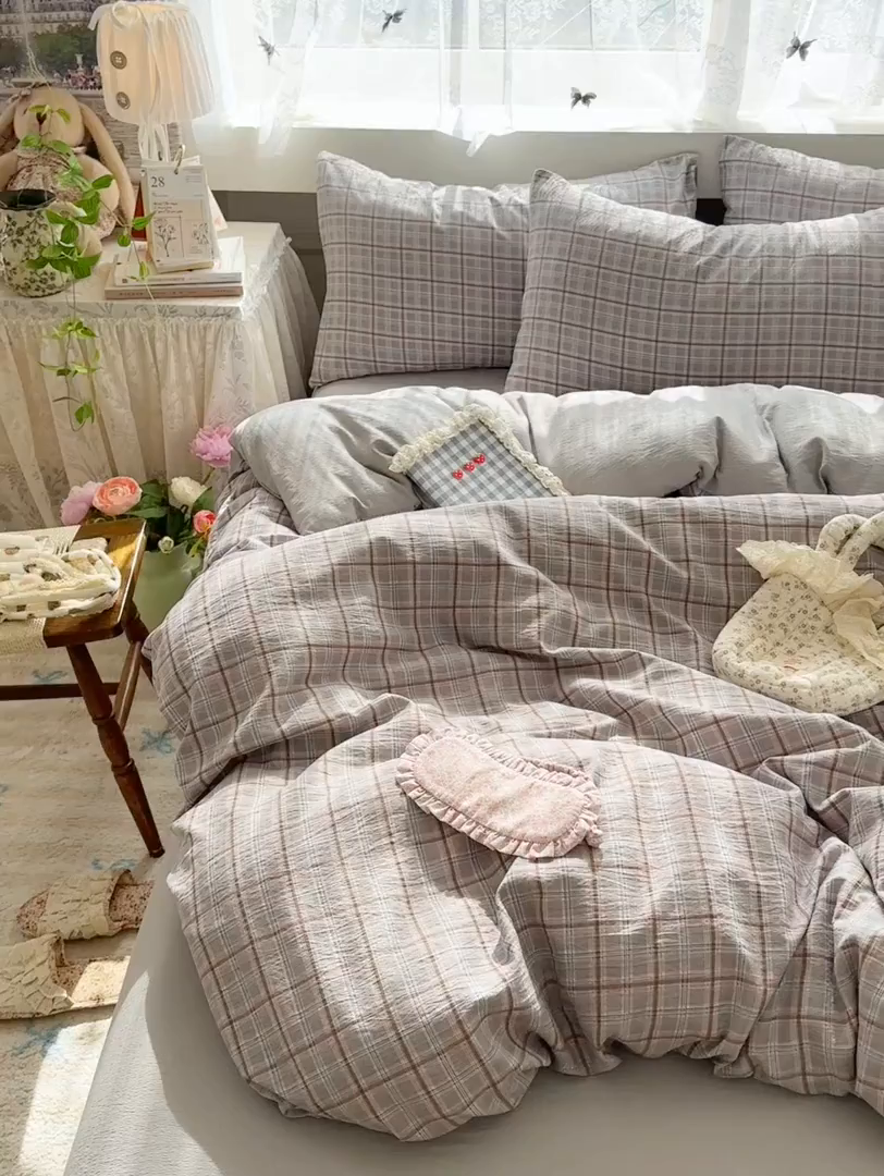 91家纺网 家纺一手货源 找家纺 丽美人家纺 2025新款【全尺寸不断货】高克重木棉提花双层纱四件套 QB布兰卡