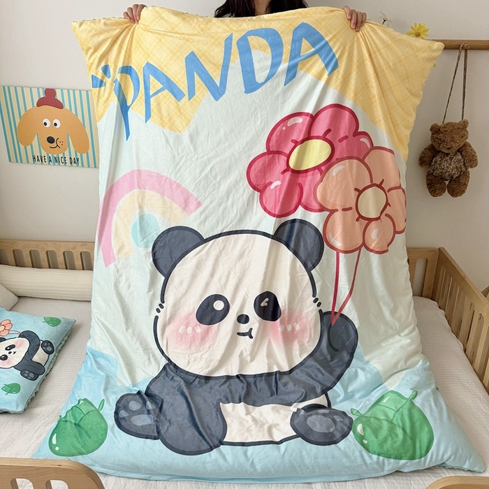 91家纺网 家纺一手货源 找家纺 萌宝家纺 2025新款可拆洗A类儿童豆豆绒大豆冬被儿童婴儿绒春秋被安抚被被子被芯 气球熊猫