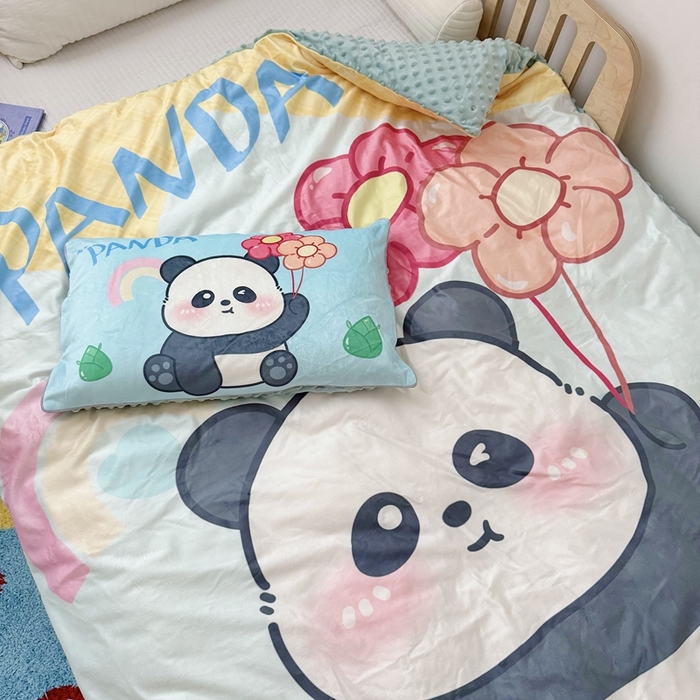 91家纺网 家纺一手货源 找家纺 萌宝家纺 2025新款可拆洗A类儿童豆豆绒大豆冬被儿童婴儿绒春秋被安抚被被子被芯 气球熊猫