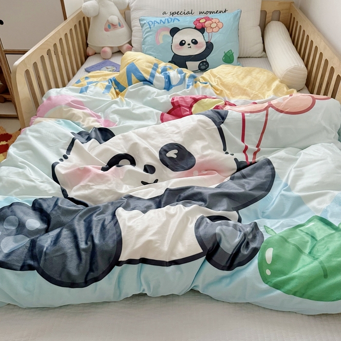 91家纺网 家纺一手货源 找家纺 萌宝家纺 2025新款可拆洗A类儿童豆豆绒大豆冬被儿童婴儿绒春秋被安抚被被子被芯 气球熊猫