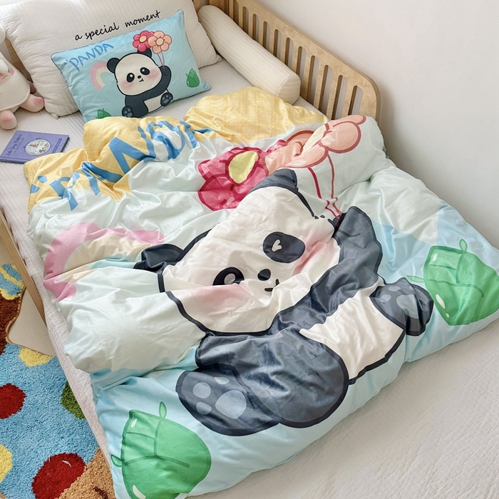 91家纺网 家纺一手货源 找家纺 萌宝家纺 2025新款可拆洗A类儿童豆豆绒大豆冬被儿童婴儿绒春秋被安抚被被子被芯 气球熊猫