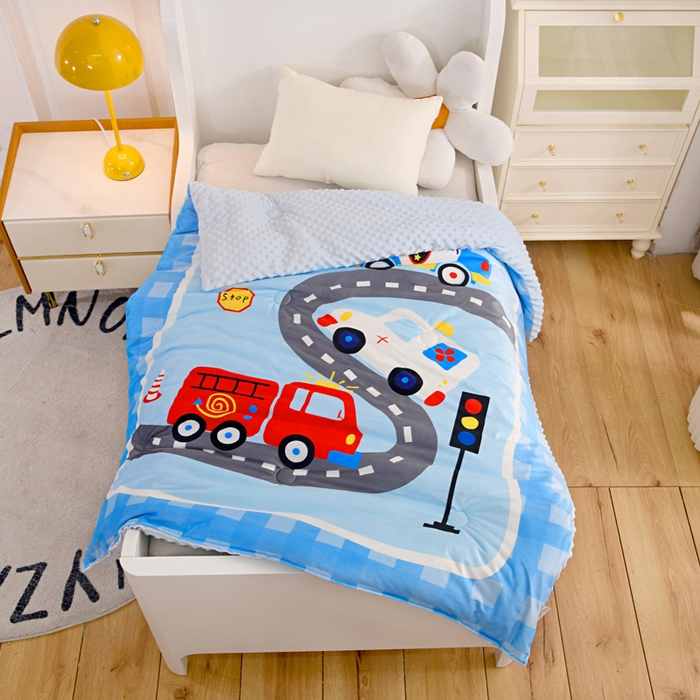 萌宝家纺 2025新款可拆洗A类儿童豆豆绒大豆冬被儿童婴儿绒春秋被安抚被被子被芯 汽车乐园-蓝