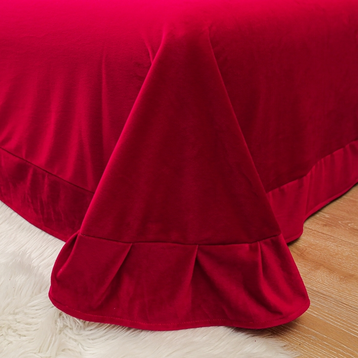 91家纺网 家纺一手货源 找家纺 唐人居 2025新款宝宝绒毛巾绣花边四件套-蒲公英之恋 蒲公英之恋酱红