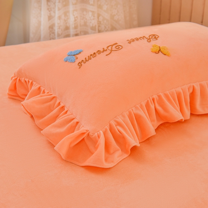 91家纺网 家纺一手货源 找家纺 唐人居 2025新款宝宝绒毛巾绣花边四件套-蒲公英之恋 蒲公英之恋-橘