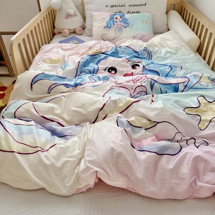 91家纺网 家纺一手货源 找家纺 萌宝家纺 2025新款可拆洗A类儿童豆豆绒大豆冬被儿童婴儿绒春秋被安抚被被子被芯 人鱼公主