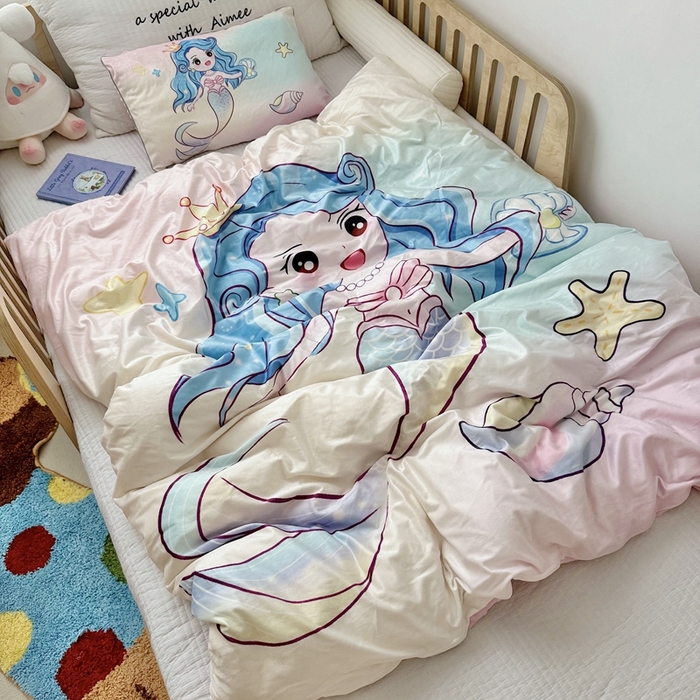 91家纺网 家纺一手货源 找家纺 萌宝家纺 2025新款可拆洗A类儿童豆豆绒大豆冬被儿童婴儿绒春秋被安抚被被子被芯 人鱼公主