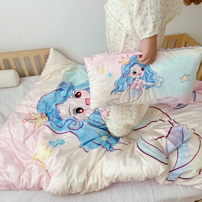 91家纺网 家纺一手货源 找家纺 萌宝家纺 2025新款可拆洗A类儿童豆豆绒大豆冬被儿童婴儿绒春秋被安抚被被子被芯 人鱼公主