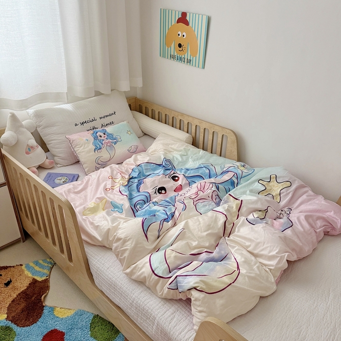 91家纺网 家纺一手货源 找家纺 萌宝家纺 2025新款可拆洗A类儿童豆豆绒大豆冬被儿童婴儿绒春秋被安抚被被子被芯 人鱼公主