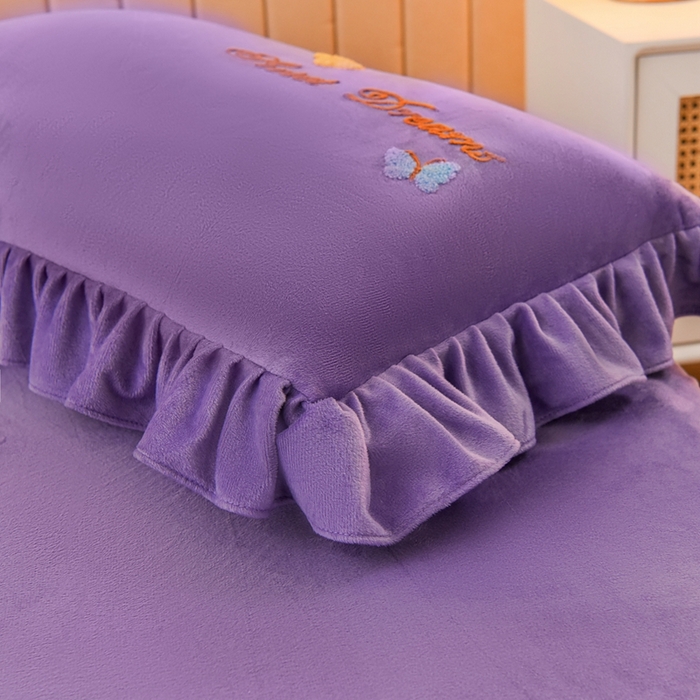 91家纺网 家纺一手货源 找家纺 唐人居 2025新款宝宝绒毛巾绣花边四件套-蒲公英之恋 蒲公英之恋-紫