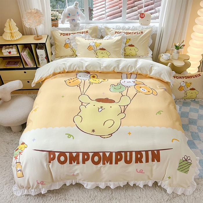 91家纺网 家纺一手货源 找家纺 （总）2025新款大版三丽鸥系列 纯棉床单全棉床裙学生三四件套 花边款