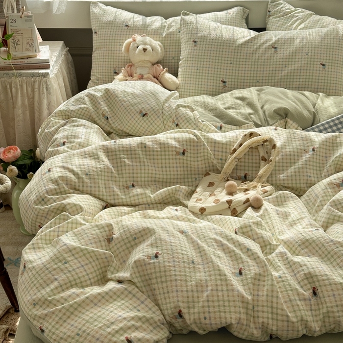 91家纺网 家纺一手货源 找家纺 丽美人家纺 2025新款【全尺寸不断货】高克重木棉提花双层纱四件套 QB腊肠犬