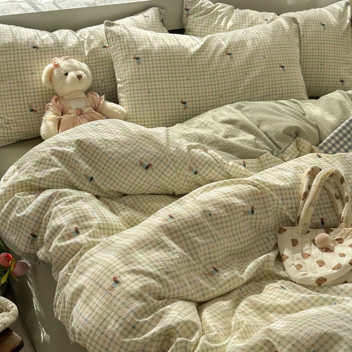 91家纺网 家纺一手货源 找家纺 丽美人家纺 2025新款【全尺寸不断货】高克重木棉提花双层纱四件套 QB腊肠犬