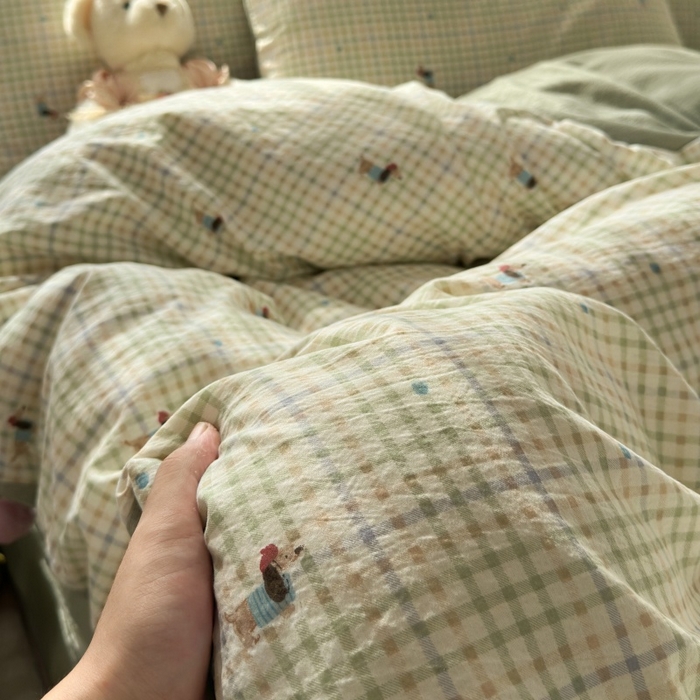 91家纺网 家纺一手货源 找家纺 丽美人家纺 2025新款【全尺寸不断货】高克重木棉提花双层纱四件套 QB腊肠犬