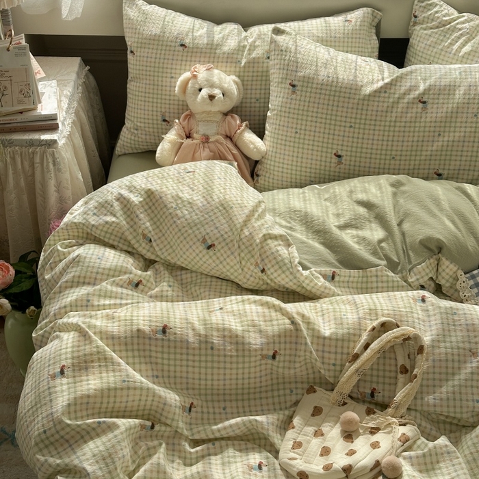 91家纺网 家纺一手货源 找家纺 丽美人家纺 2025新款【全尺寸不断货】高克重木棉提花双层纱四件套 QB腊肠犬