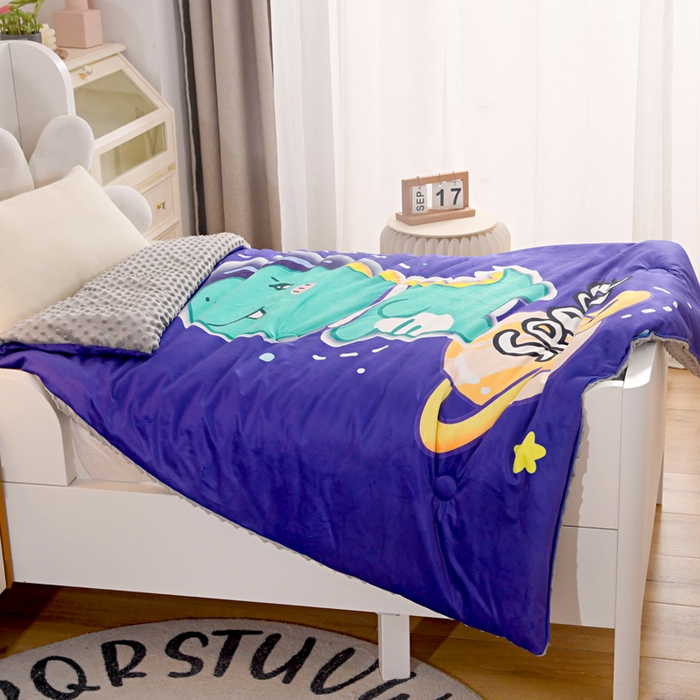 91家纺网 家纺一手货源 找家纺 萌宝家纺 2025新款可拆洗A类儿童豆豆绒大豆冬被儿童婴儿绒春秋被安抚被被子被芯 太空恐龙