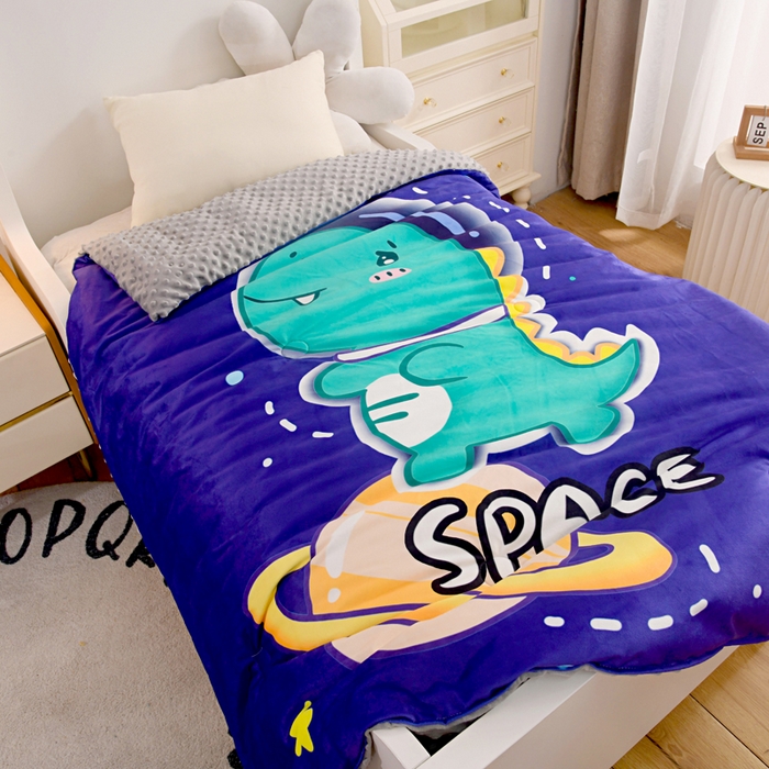 91家纺网 家纺一手货源 找家纺 萌宝家纺 2025新款可拆洗A类儿童豆豆绒大豆冬被儿童婴儿绒春秋被安抚被被子被芯 太空恐龙