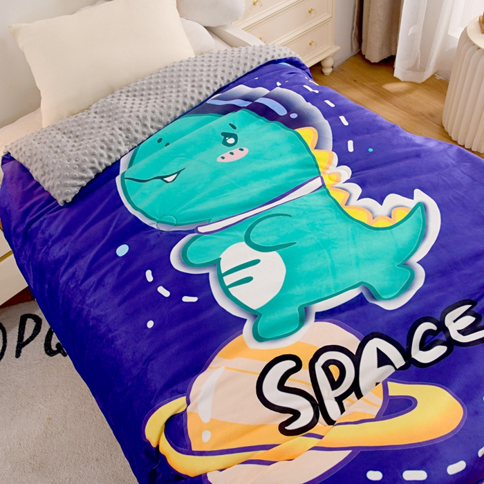 91家纺网 家纺一手货源 找家纺 萌宝家纺 2025新款可拆洗A类儿童豆豆绒大豆冬被儿童婴儿绒春秋被安抚被被子被芯 太空恐龙