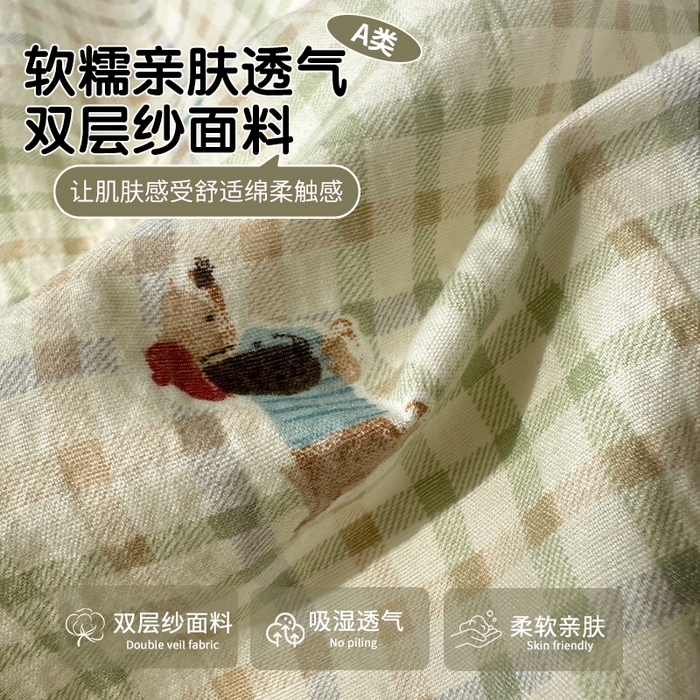 91家纺网 家纺一手货源 找家纺 丽美人家纺 2025新款【全尺寸不断货】高克重木棉提花双层纱四件套 QB腊肠犬