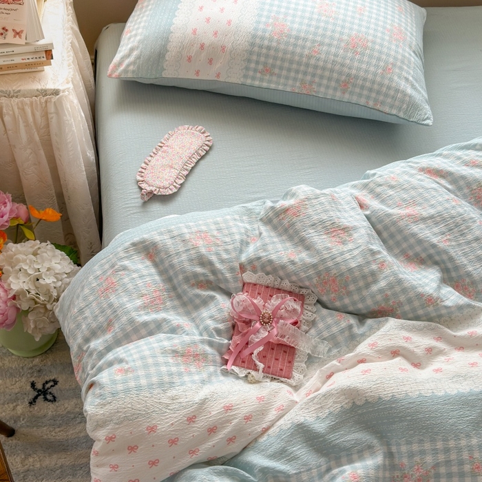 91家纺网 家纺一手货源 找家纺 丽美人家纺 2025新款【全尺寸不断货】高克重木棉提花双层纱四件套 QB蓝梦