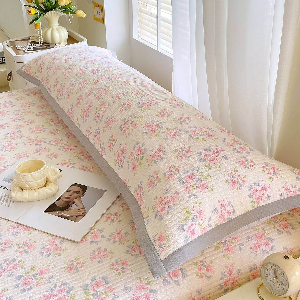 91家纺网 家纺一手货源 找家纺 雨彤家纺 2025新款A类双层纱夹棉双人枕巾 槐夏风清