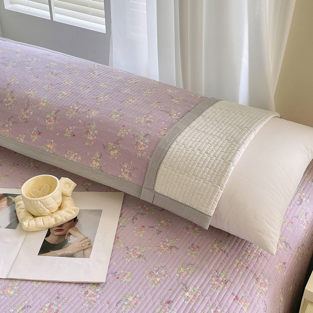 91家纺网 家纺一手货源 找家纺 雨彤家纺 2025新款A类双层纱夹棉双人枕巾 兰心幽怀