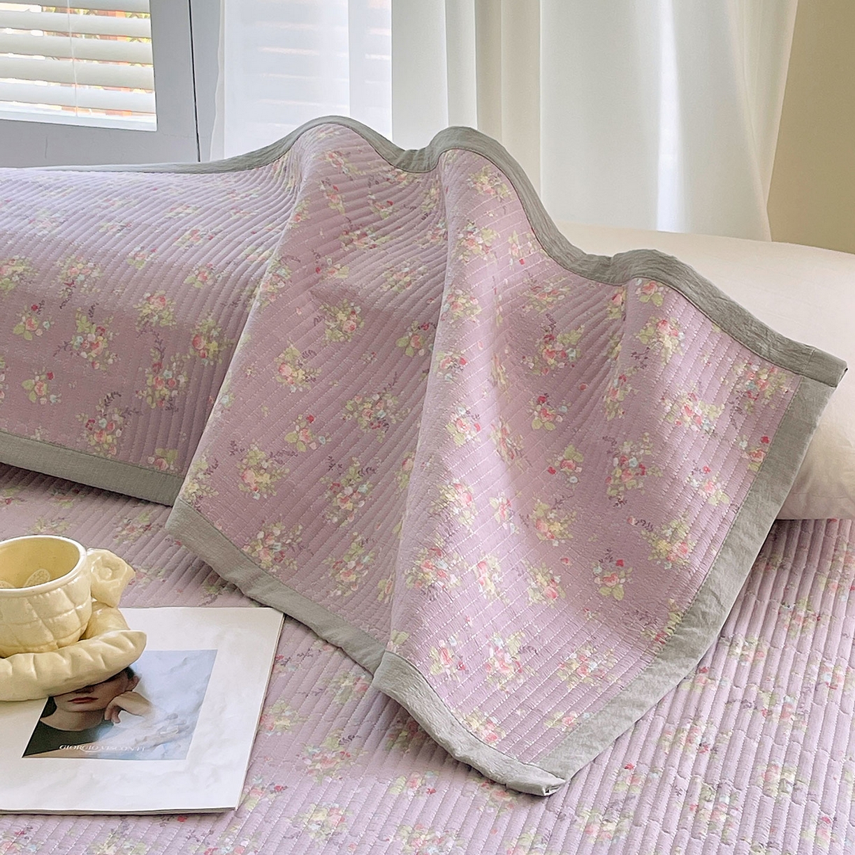 91家纺网 家纺一手货源 找家纺 雨彤家纺 2025新款A类双层纱夹棉双人枕巾 兰心幽怀