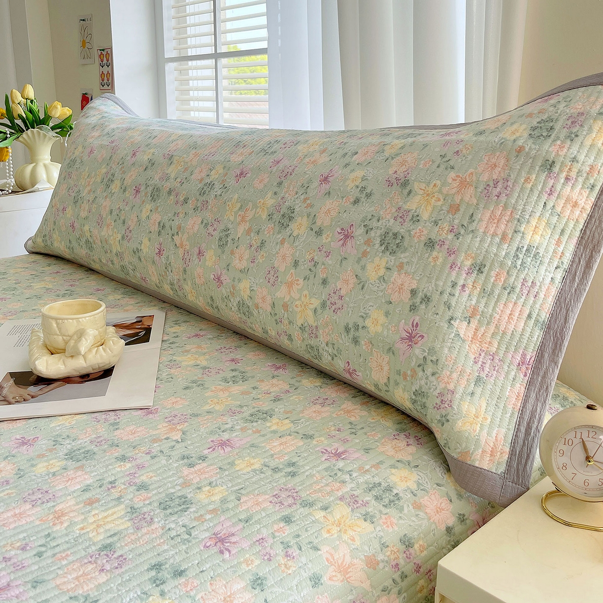 91家纺网 家纺一手货源 找家纺 雨彤家纺 2025新款A类双层纱夹棉双人枕巾 浅若花落