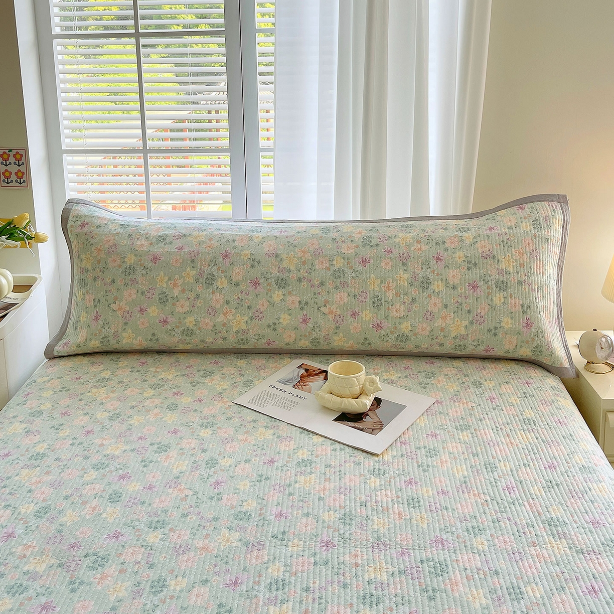 91家纺网 家纺一手货源 找家纺 雨彤家纺 2025新款A类双层纱夹棉双人枕巾 浅若花落