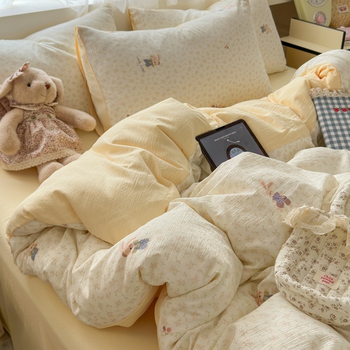 91家纺网 家纺一手货源 找家纺 丽美人家纺 2025新款【全尺寸不断货】高克重木棉提花双层纱四件套 QB乐园