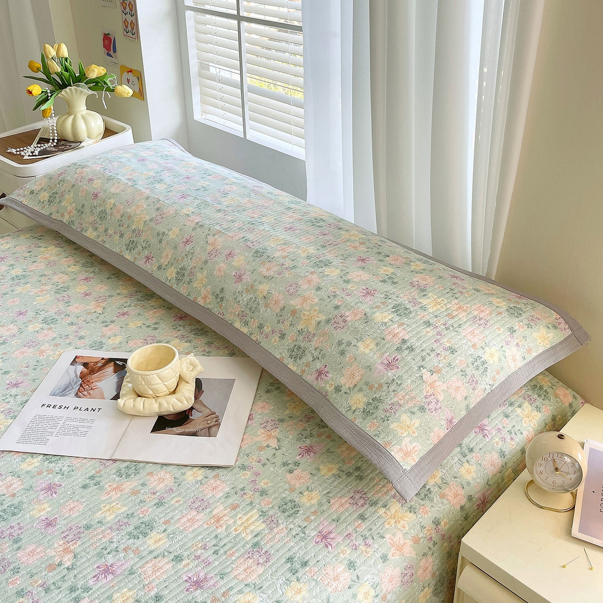 91家纺网 家纺一手货源 找家纺 雨彤家纺 2025新款A类双层纱夹棉双人枕巾 浅若花落