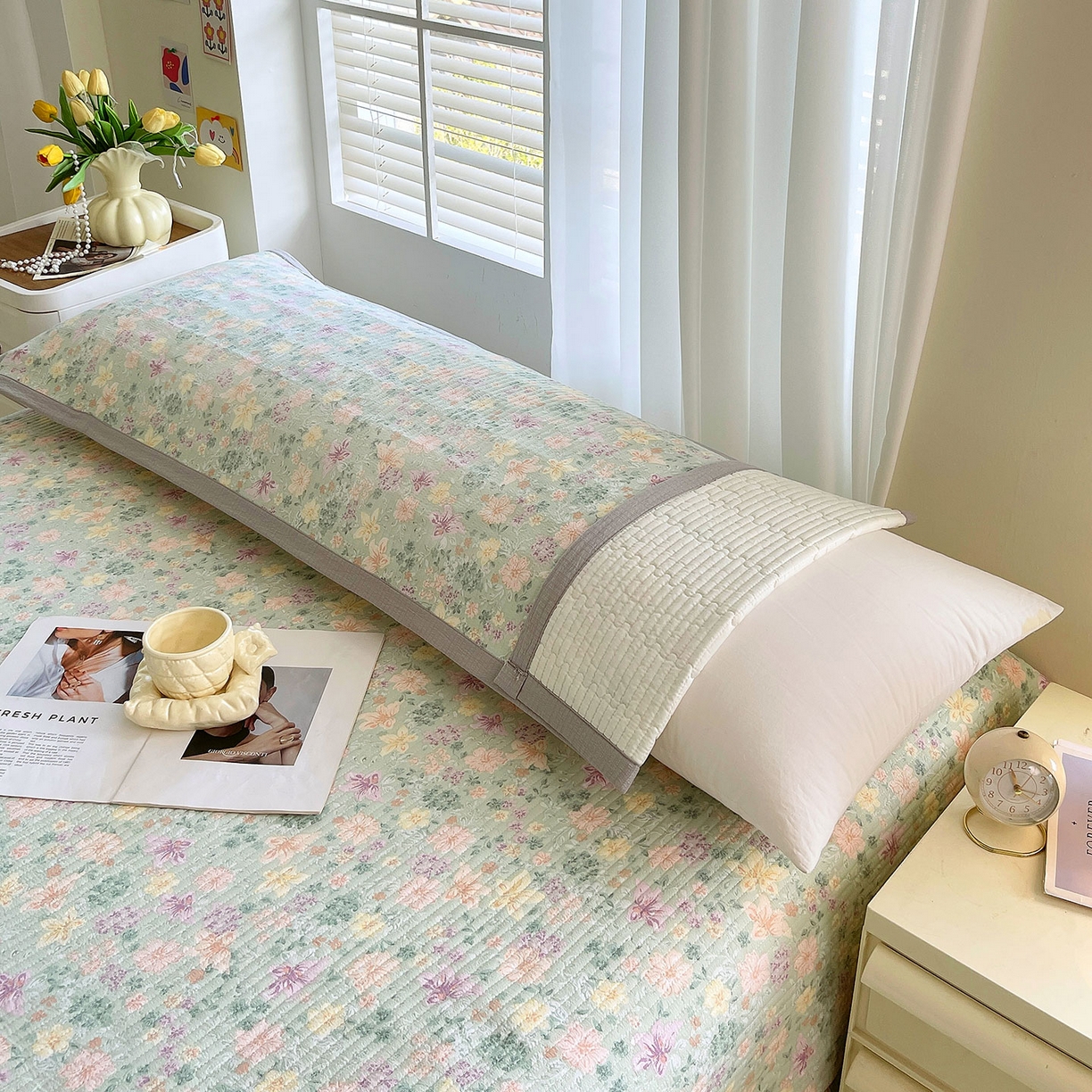 91家纺网 家纺一手货源 找家纺 雨彤家纺 2025新款A类双层纱夹棉双人枕巾 浅若花落