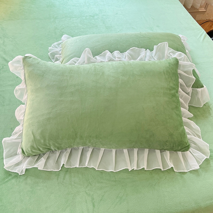 91家纺网 家纺一手货源 找家纺 唐人居 2025新款法式蕾丝花边宝宝绒四件套--安妮系列 安妮-果绿