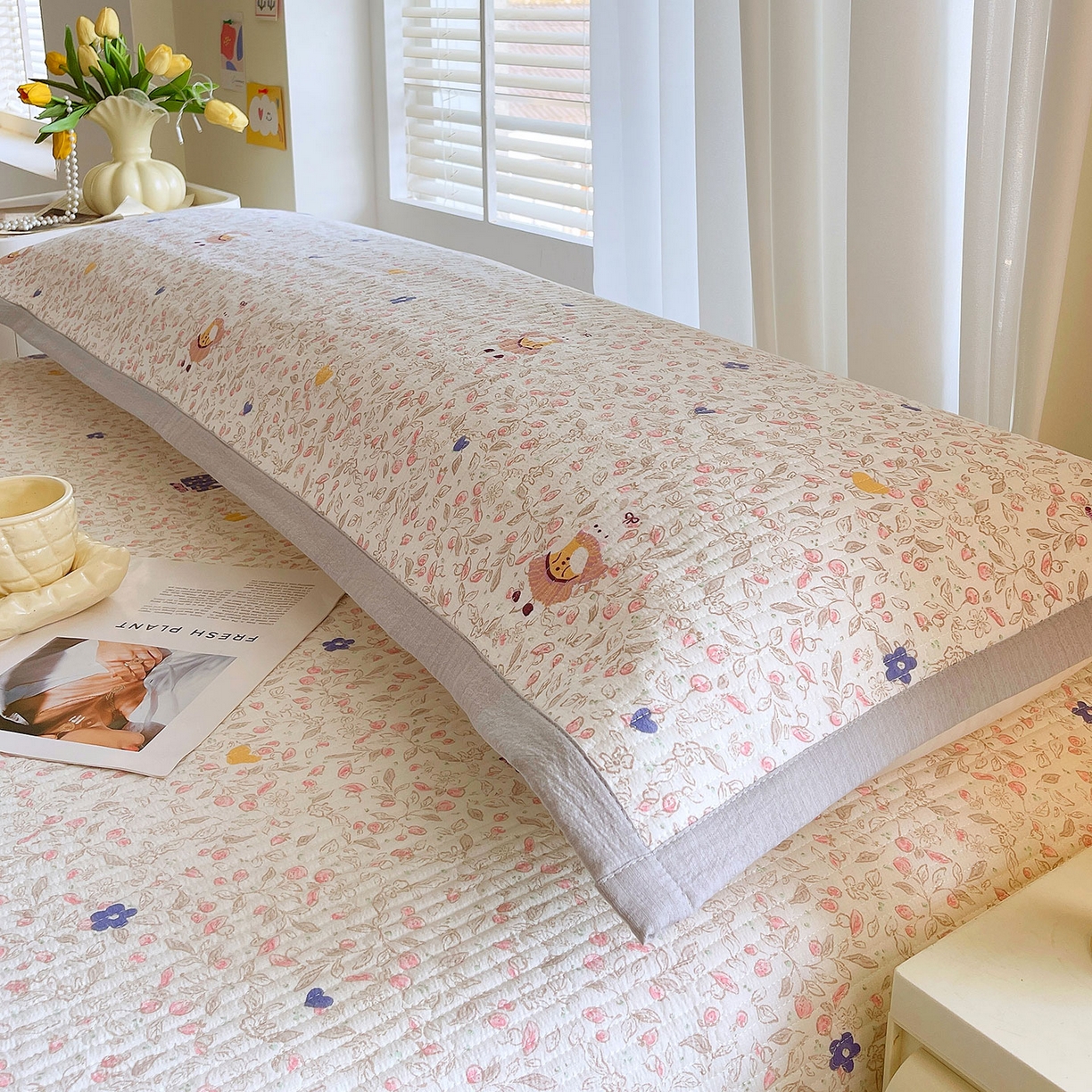 91家纺网 家纺一手货源 找家纺 雨彤家纺 2025新款A类双层纱夹棉双人枕巾 萌萌哒