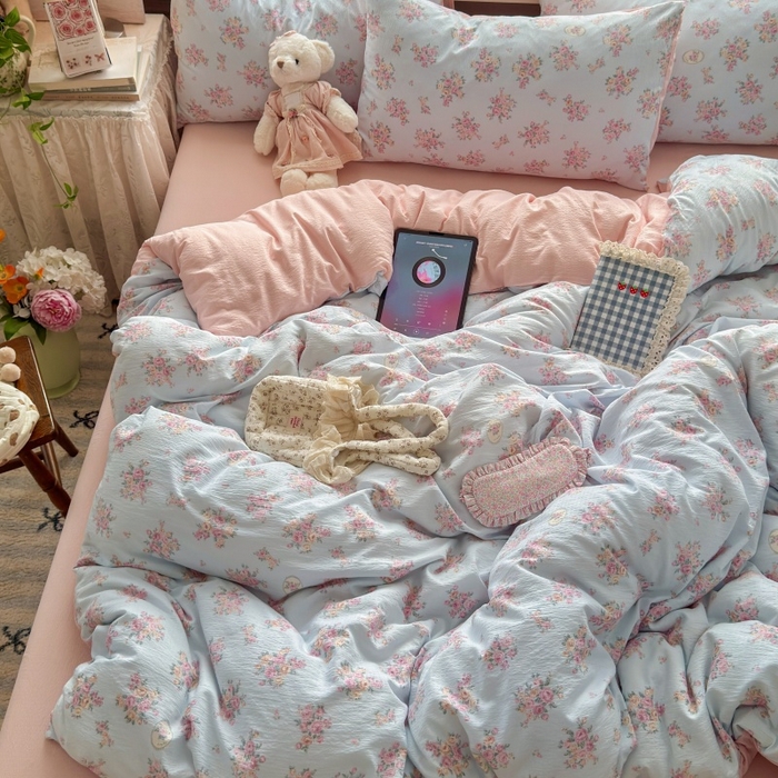 91家纺网 家纺一手货源 找家纺 丽美人家纺 2025新款【全尺寸不断货】高克重木棉提花双层纱四件套 QB铃兰