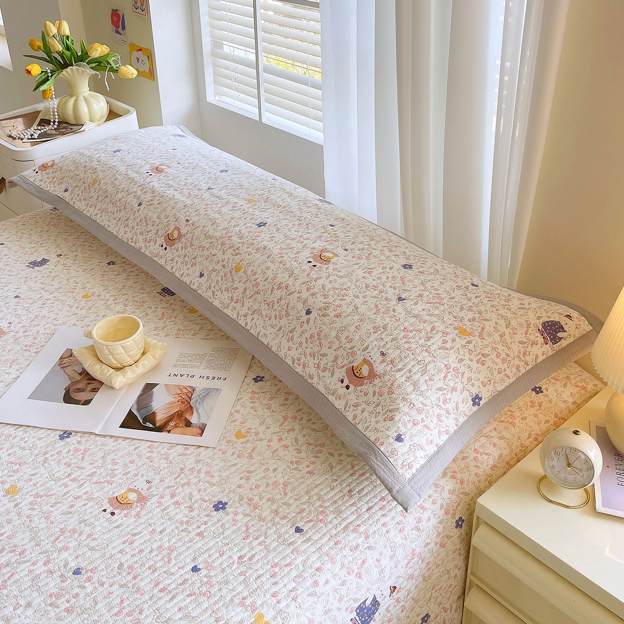 91家纺网 家纺一手货源 找家纺 雨彤家纺 2025新款A类双层纱夹棉双人枕巾 萌萌哒