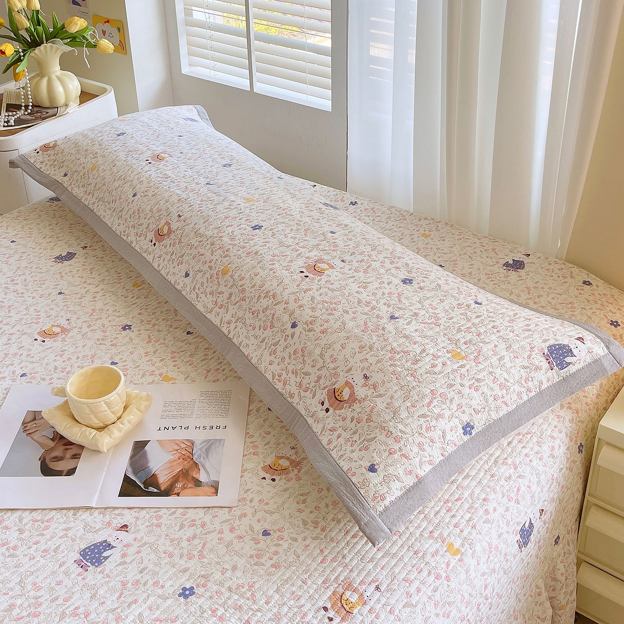 91家纺网 家纺一手货源 找家纺 雨彤家纺 2025新款A类双层纱夹棉双人枕巾 萌萌哒