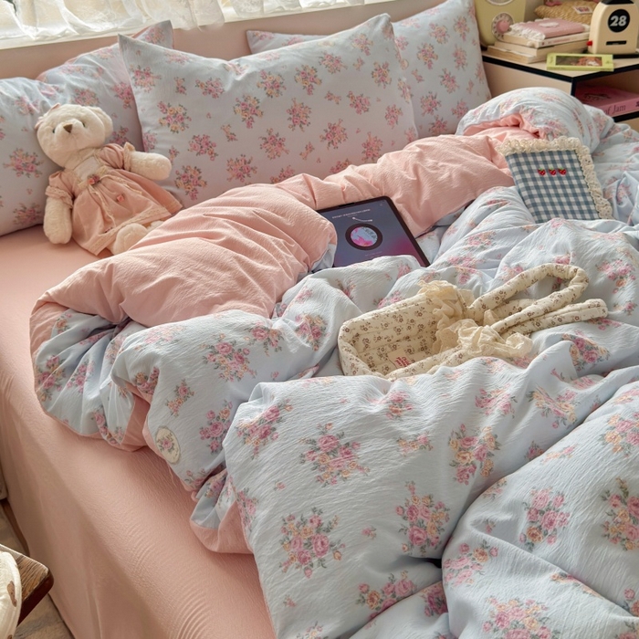 91家纺网 家纺一手货源 找家纺 丽美人家纺 2025新款【全尺寸不断货】高克重木棉提花双层纱四件套 QB铃兰