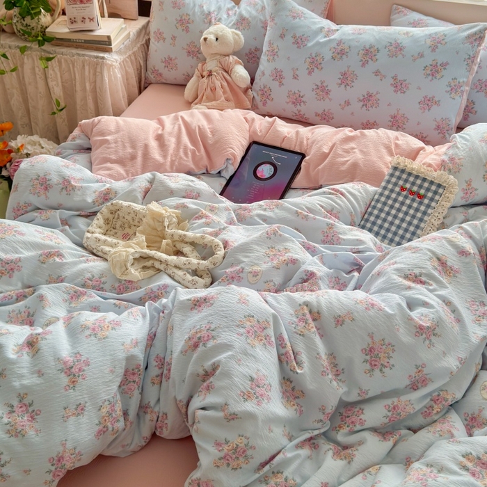 91家纺网 家纺一手货源 找家纺 丽美人家纺 2025新款【全尺寸不断货】高克重木棉提花双层纱四件套 QB铃兰