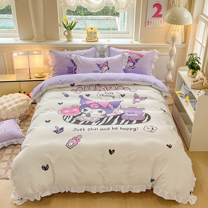 91家纺网 家纺一手货源 找家纺 （总）2025新款大版三丽鸥系列 纯棉床单全棉床裙学生三四件套 花边款