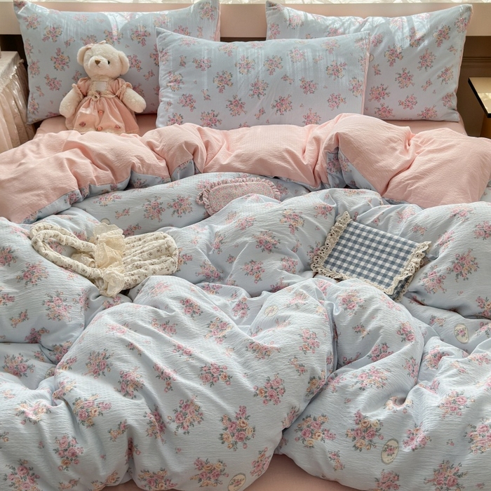 91家纺网 家纺一手货源 找家纺 丽美人家纺 2025新款【全尺寸不断货】高克重木棉提花双层纱四件套 QB铃兰