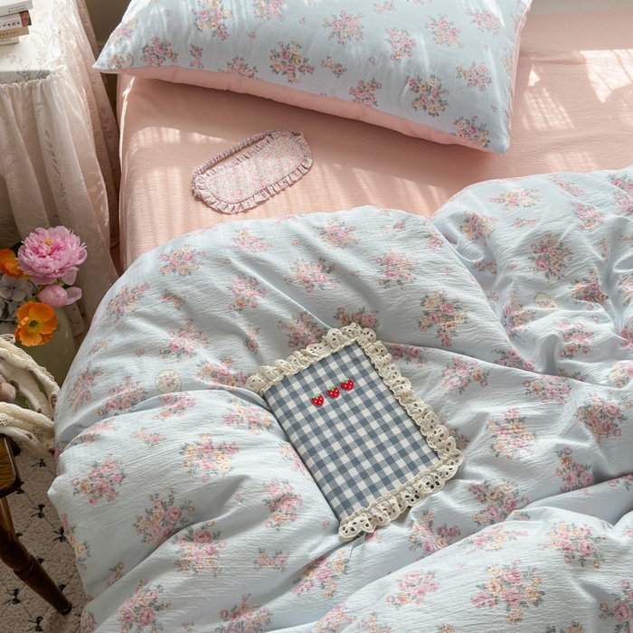 91家纺网 家纺一手货源 找家纺 丽美人家纺 2025新款【全尺寸不断货】高克重木棉提花双层纱四件套 QB铃兰