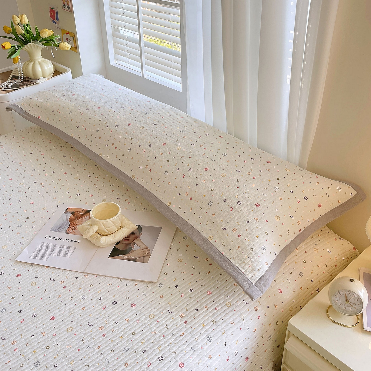 91家纺网 家纺一手货源 找家纺 雨彤家纺 2025新款A类双层纱夹棉双人枕巾 小确幸