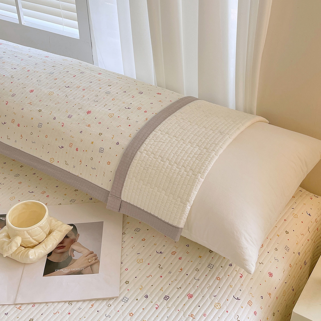 91家纺网 家纺一手货源 找家纺 雨彤家纺 2025新款A类双层纱夹棉双人枕巾 小确幸