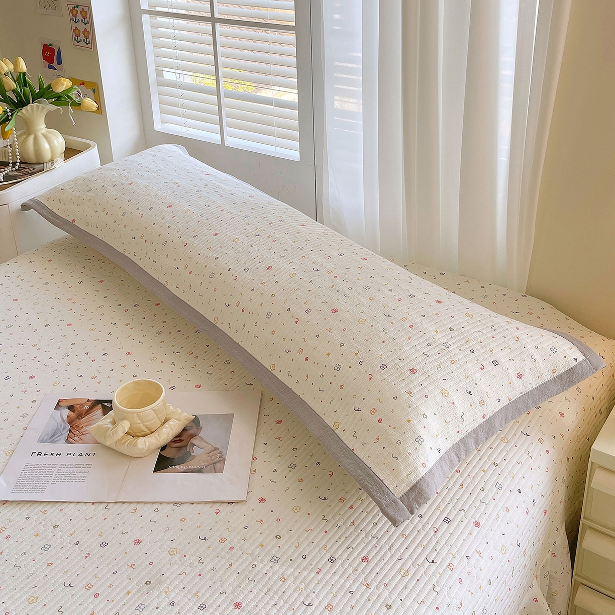 91家纺网 家纺一手货源 找家纺 雨彤家纺 2025新款A类双层纱夹棉双人枕巾 小确幸