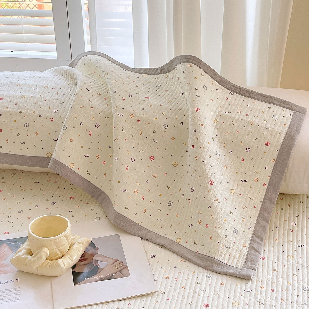 91家纺网 家纺一手货源 找家纺 雨彤家纺 2025新款A类双层纱夹棉双人枕巾 小确幸