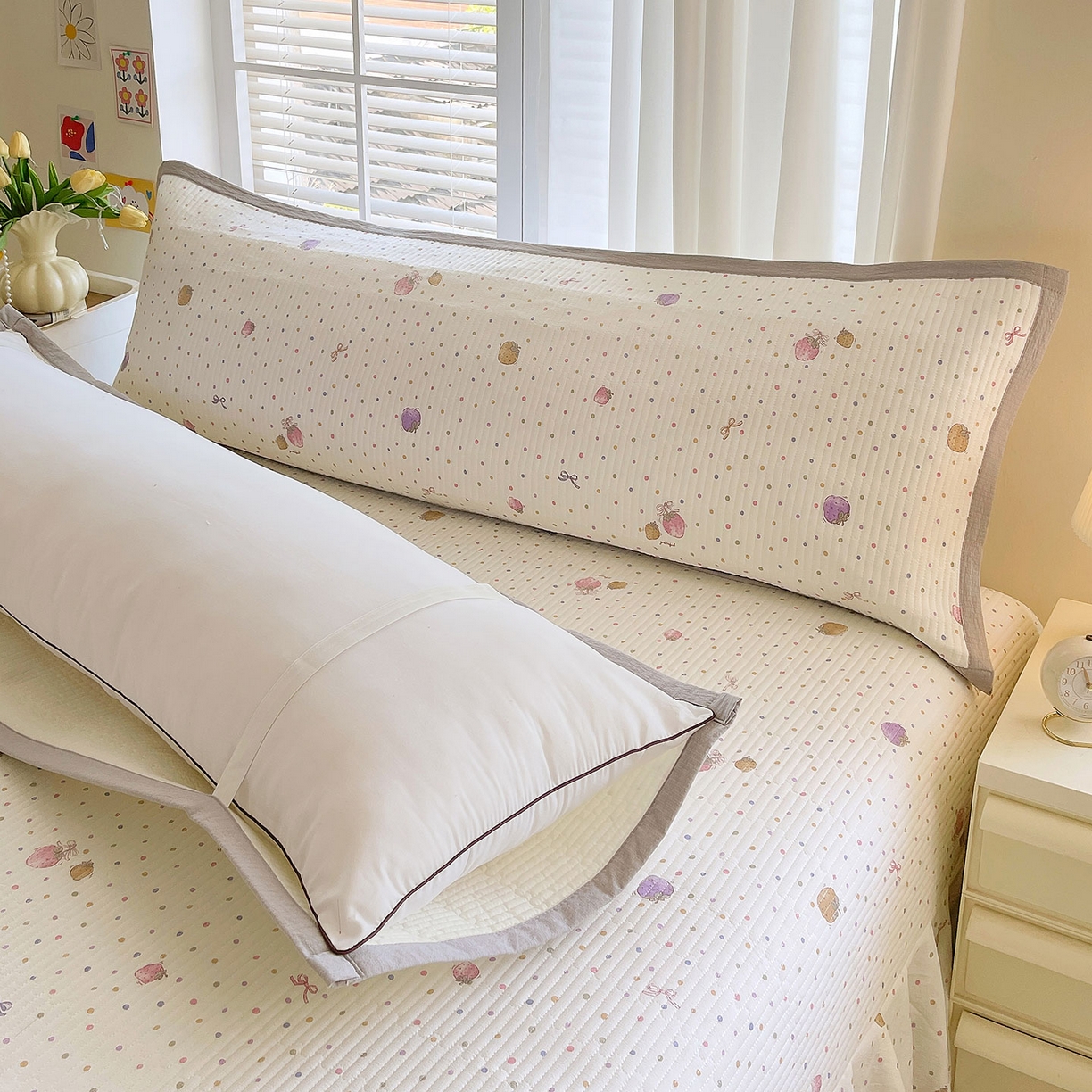 91家纺网 家纺一手货源 找家纺 雨彤家纺 2025新款A类双层纱夹棉双人枕巾 点点莓果